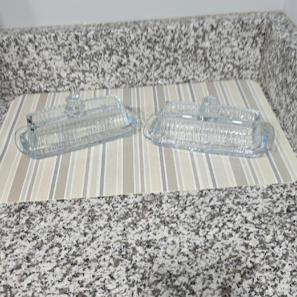 New, Elegant Vintage Etched Glass Butter Dishes